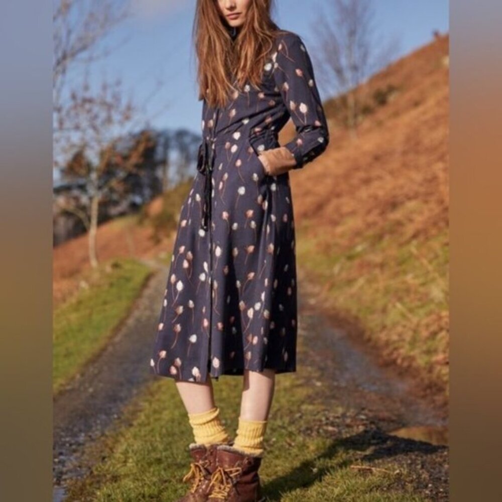 JOULES Briony Tea Dress Long Sleeve Button Front Shirt-Dress Navy Teasel